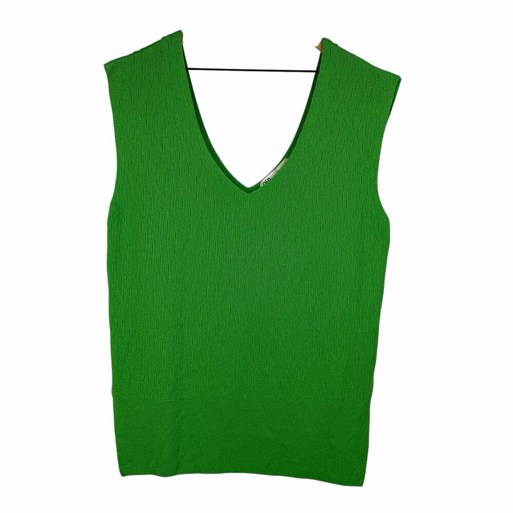 ZARA Green Sweater Top Tunic Vest Womens Small OVERSIZED Colorful Summer